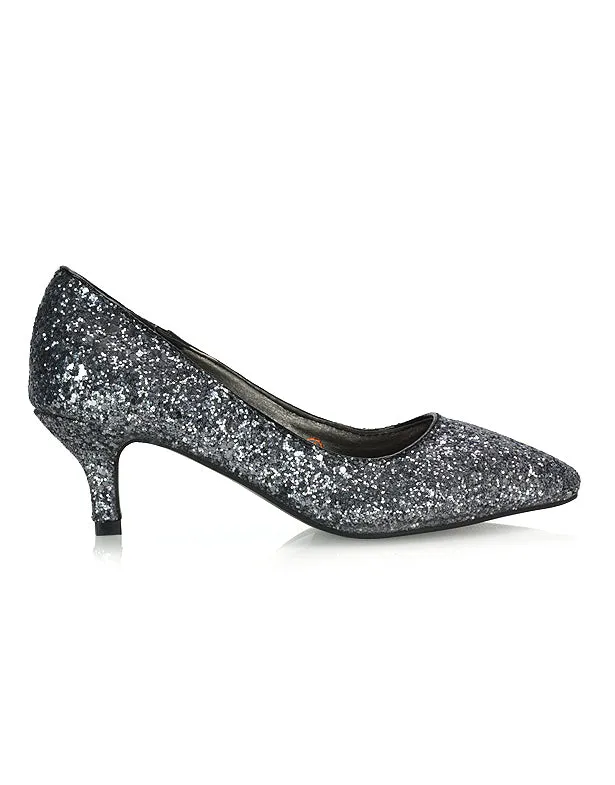 Gwyneth Pointed Toe Stiletto Low Kitten Court Heel Pumps in Ivory Satin