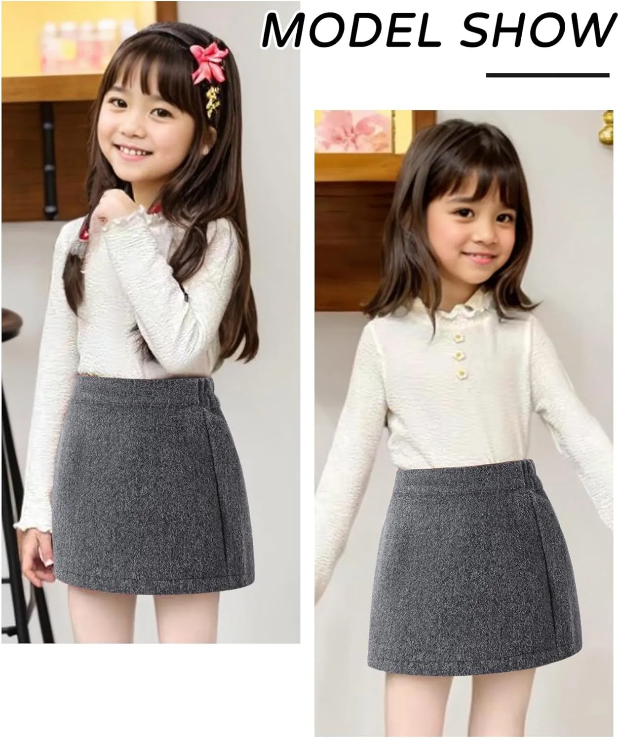 Happy Cherry Girls Elastic High Waisted A-Line Wool Mini Skirt with Liner Kid Toddler School Uniform Skort 3-14Y