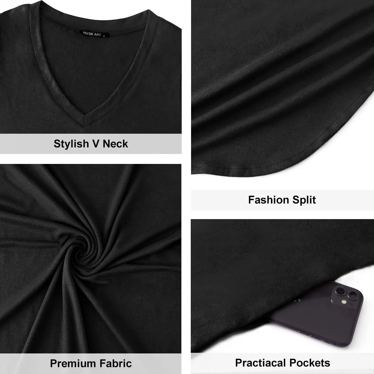 HUSKARY Women's Maxi Dresses V Neck Sleeveless Long Casual Dresses Loose Sundress with Pocket