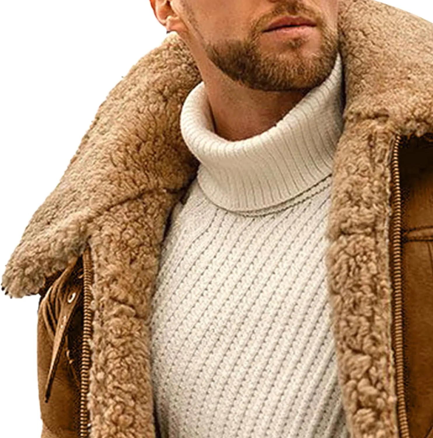 JEsilunmaMY Men's Thicken Sherpa Lined Leather Coat Fleece Shearling Warm Winter Jackets Heavyweight Padded Wool Coats
