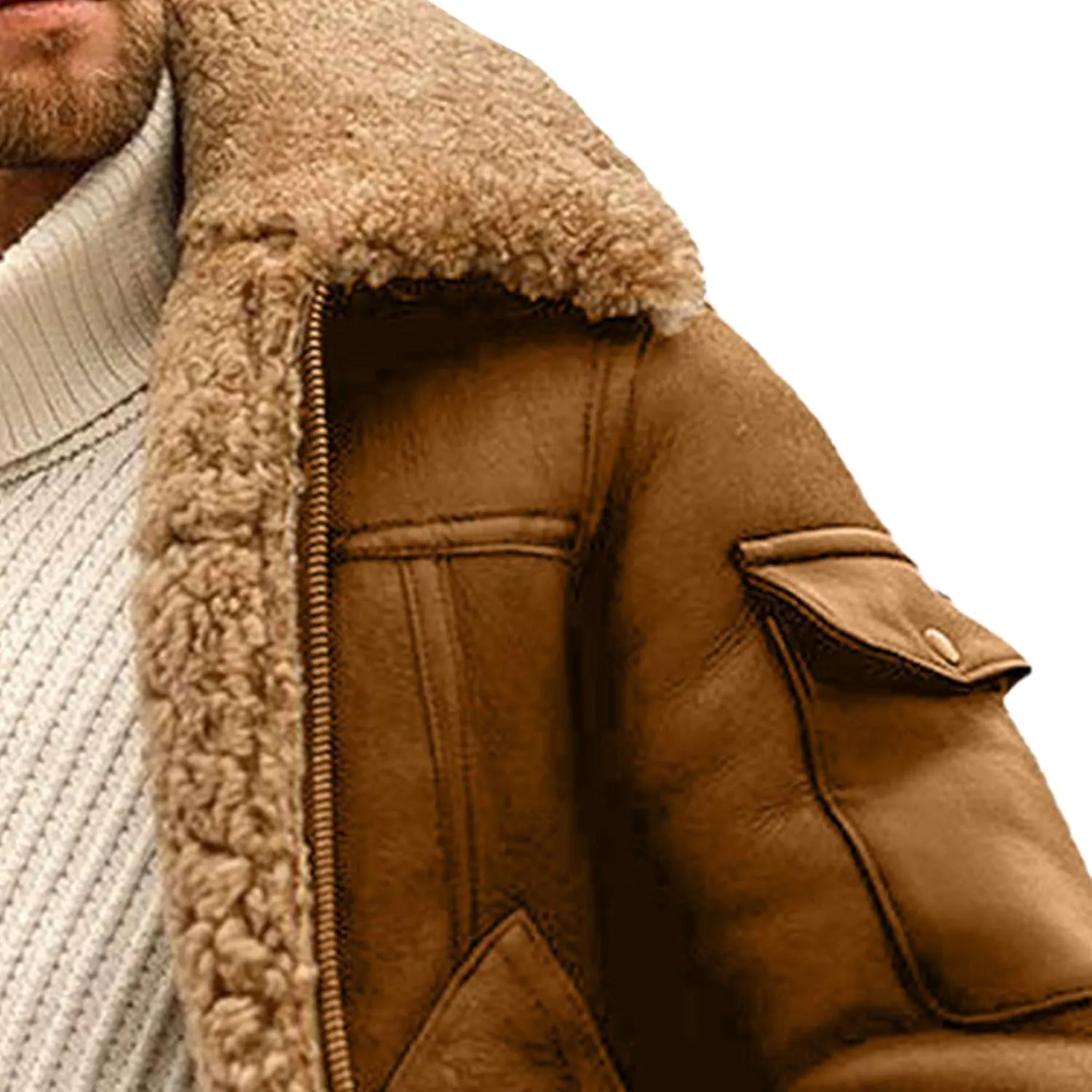 JEsilunmaMY Men's Thicken Sherpa Lined Leather Coat Fleece Shearling Warm Winter Jackets Heavyweight Padded Wool Coats