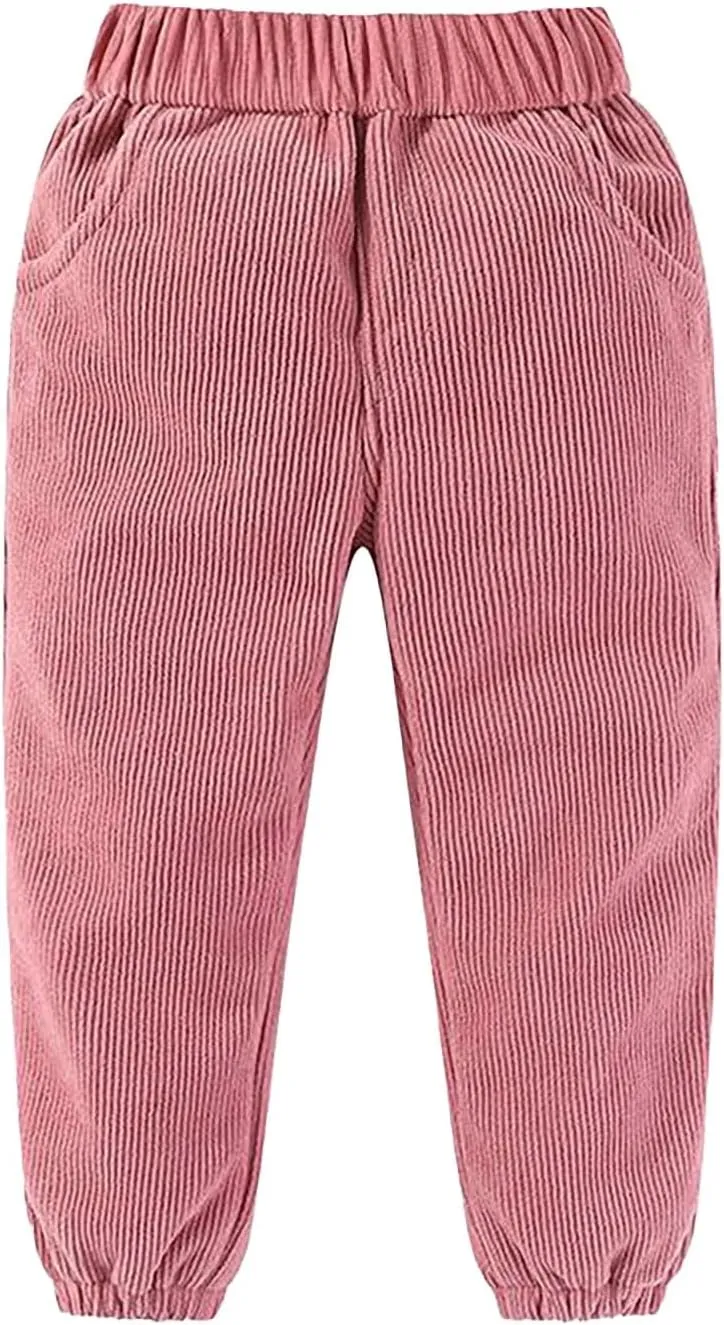 Kids Boys Girls Corduroy Pants Pull on Joggers Baggy Sweatpants Solid Elastic Waist Trousers Loung School Pants