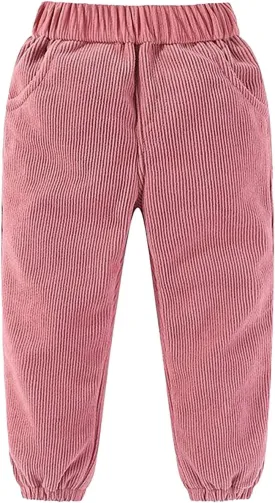 Kids Boys Girls Corduroy Pants Pull on Joggers Baggy Sweatpants Solid Elastic Waist Trousers Loung School Pants