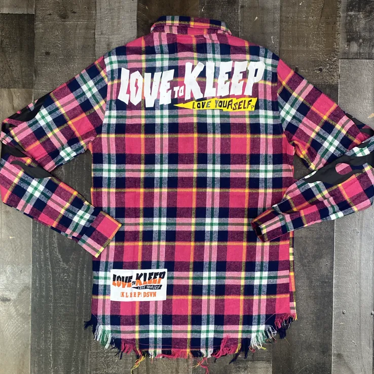 Kleep- flannel shirt w/heavy patch works (pink)