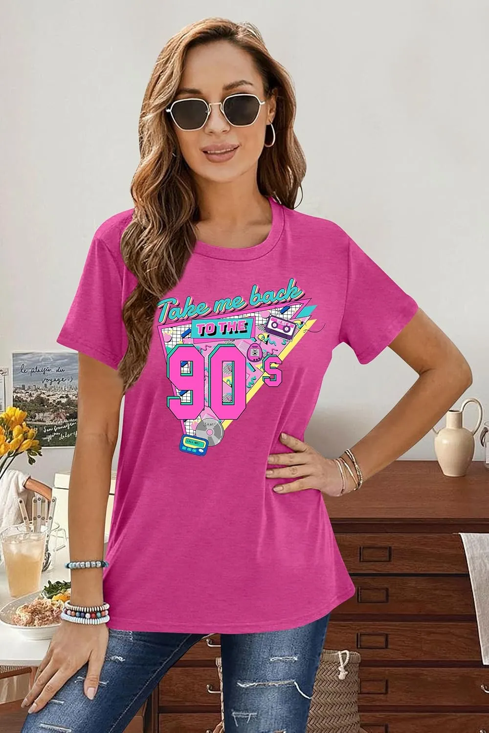 LAZYCHILD 90s Shirt for Women: 90s Outfit T-Shirt Vintage Neon Raised on 90s Country Music Rock Band Tops