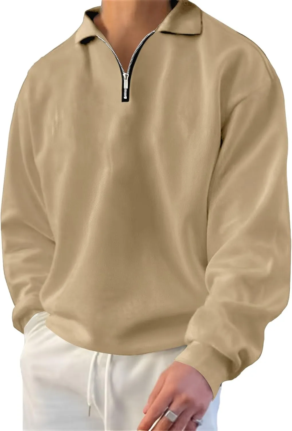 Lexiart Mens Long Sleeve Polo Shirts-Casual Thermal Loose Fit Pullover Quarter Zip Sweatshirts
