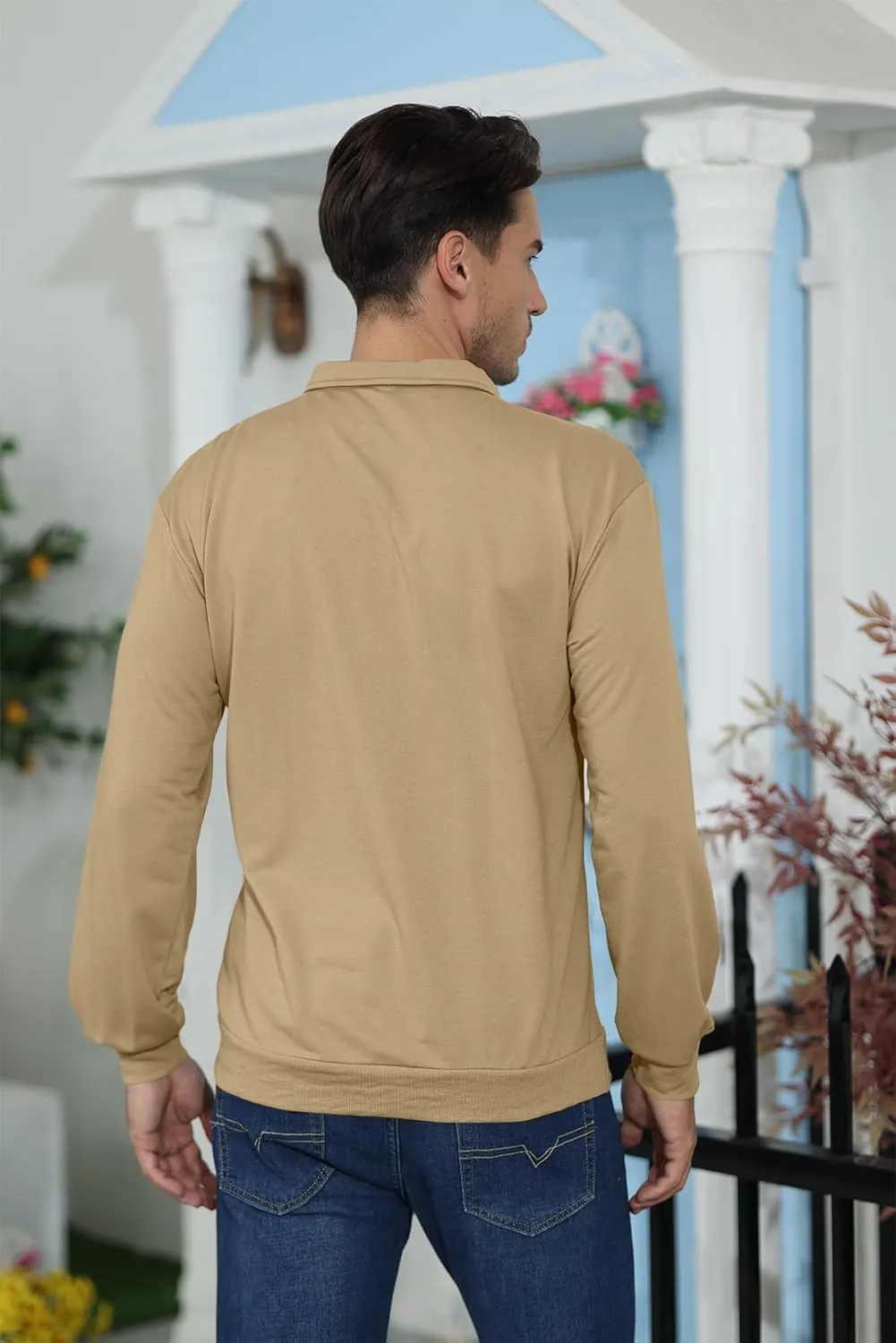 Lexiart Mens Long Sleeve Polo Shirts-Casual Thermal Loose Fit Pullover Quarter Zip Sweatshirts