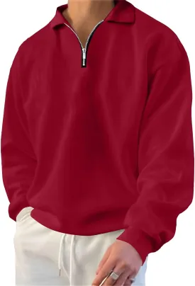 Lexiart Mens Long Sleeve Polo Shirts-Casual Thermal Loose Fit Pullover Quarter Zip Sweatshirts