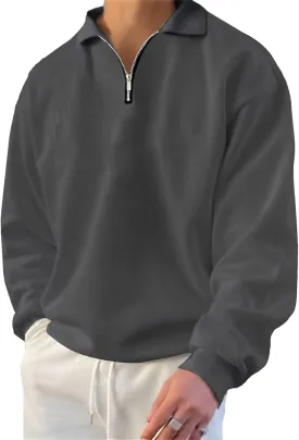 Lexiart Mens Long Sleeve Polo Shirts-Casual Thermal Loose Fit Pullover Quarter Zip Sweatshirts