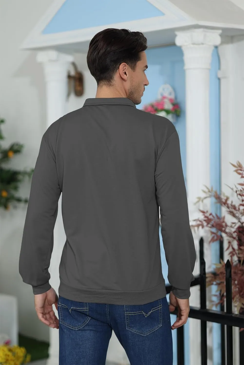 Lexiart Mens Long Sleeve Polo Shirts-Casual Thermal Loose Fit Pullover Quarter Zip Sweatshirts