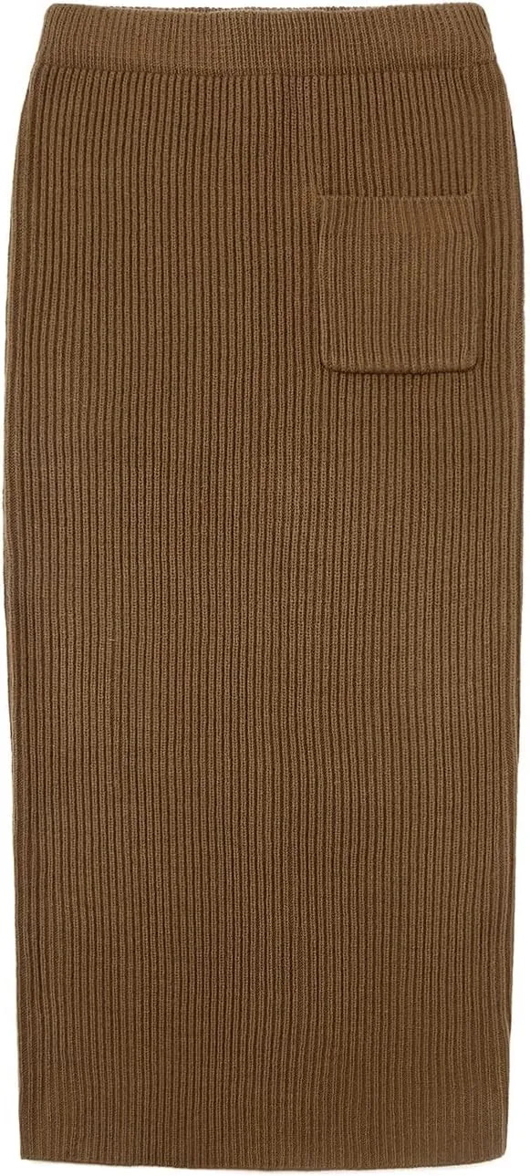 loveimgs Women's 2 Piece Outfits Ribbed Knit Long Sleeve Turtleneck Midi Pencil Skirt Set Casual Two Piece Dress