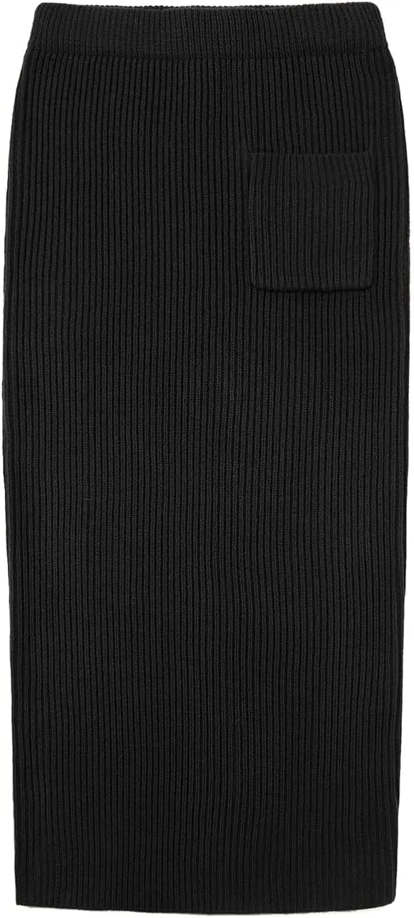 loveimgs Women's 2 Piece Outfits Ribbed Knit Long Sleeve Turtleneck Midi Pencil Skirt Set Casual Two Piece Dress