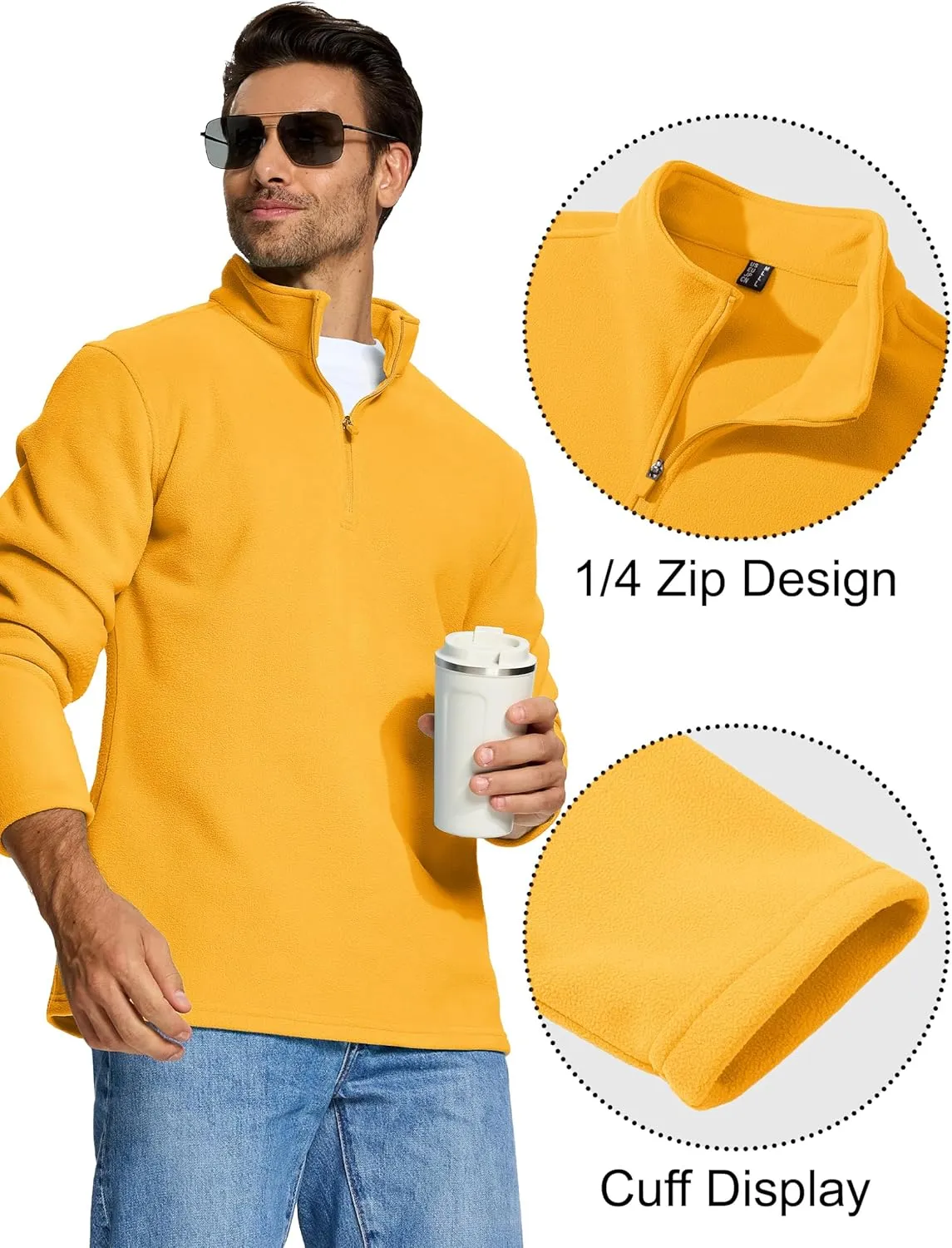 MAGCOMSEN Men's Quarter-Zip Pullover Polar Fleece Sweatshirt Stand Collar Long Sleeve Shirt for Men Thermal Winter Fall