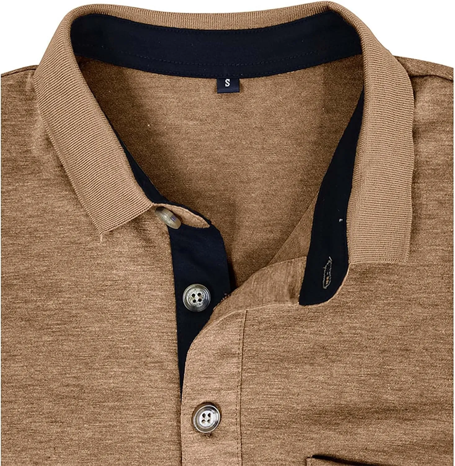 Men's 2025 Classic Fit Casual Short Sleeve Vintage Dual Tipped Collar Button Down Polo Shirt with Pocket