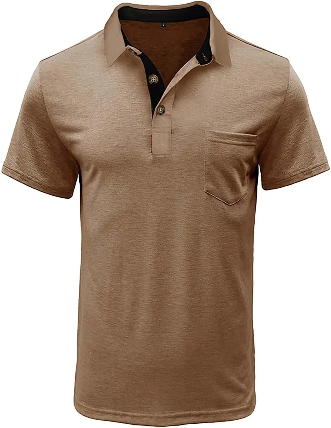 Men's 2025 Classic Fit Casual Short Sleeve Vintage Dual Tipped Collar Button Down Polo Shirt with Pocket