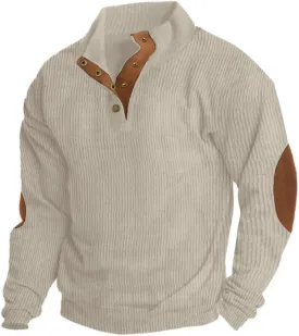 Mens Casual Corduroy Sweatshirt Long Sleeve Stand Collar 1/4 Button Up Pullover Fall Polo Sweaters