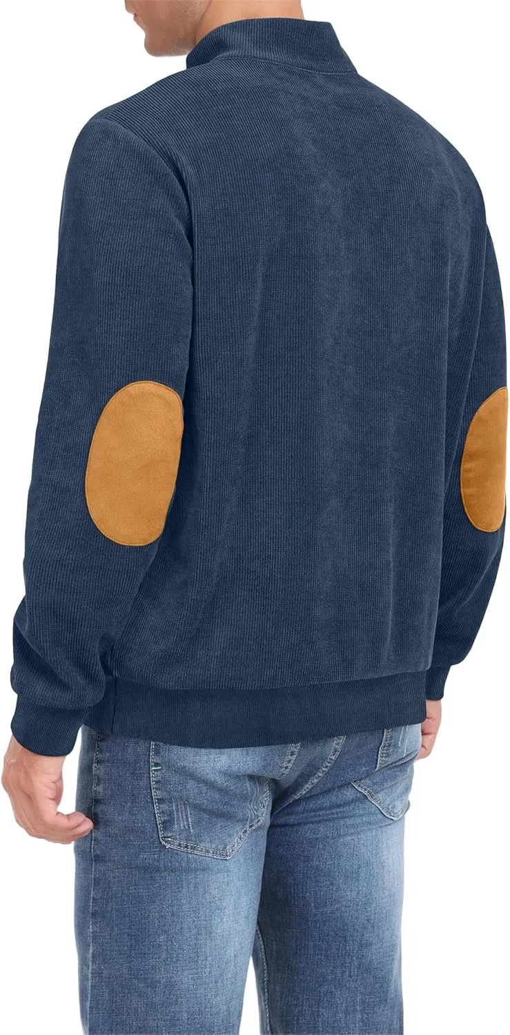Mens Casual Corduroy Sweatshirt Long Sleeve Stand Collar 1/4 Button Up Pullover Fall Polo Sweaters