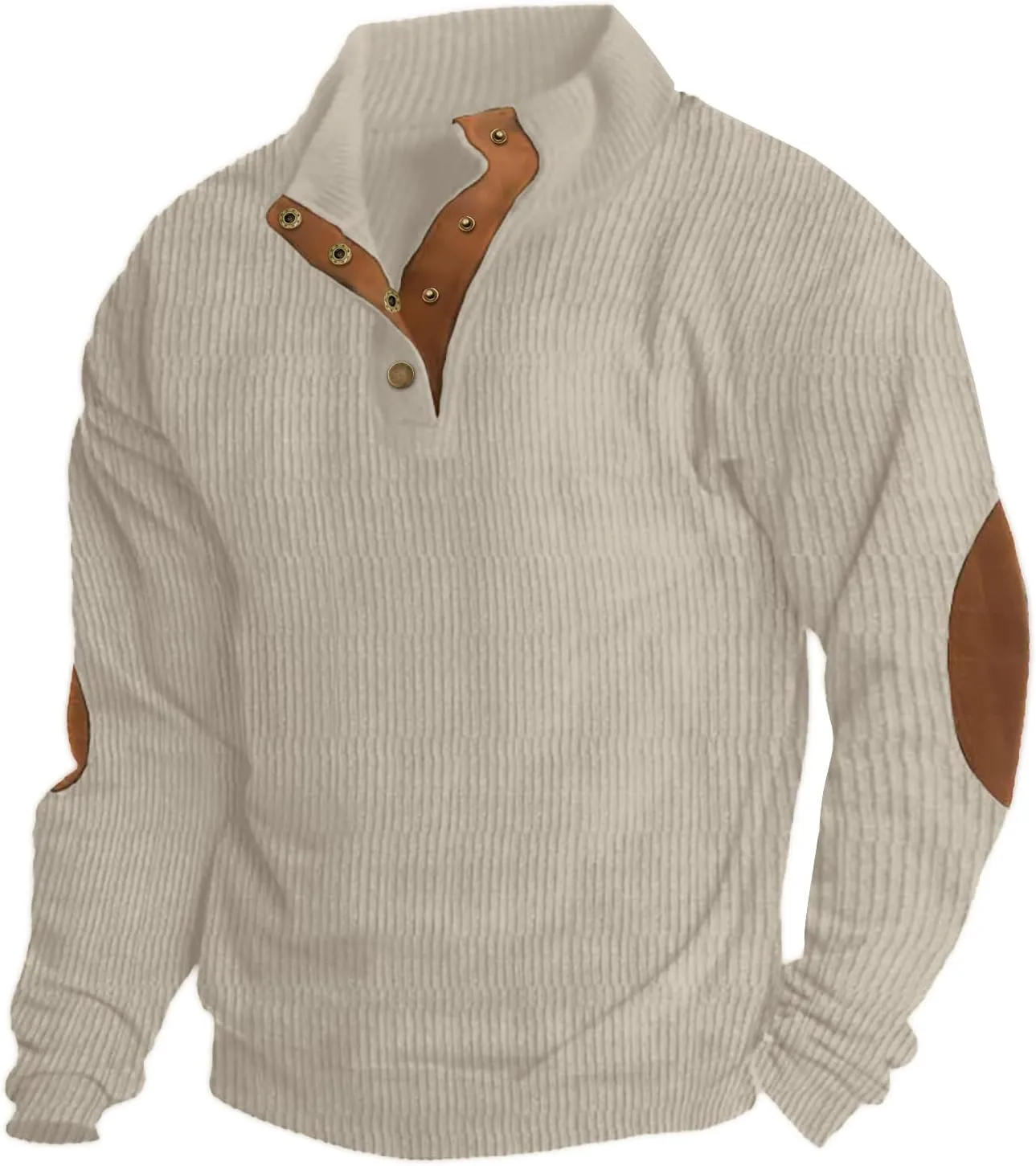 Mens Casual Corduroy Sweatshirt Long Sleeve Stand Collar 1/4 Button Up Pullover Fall Polo Sweaters