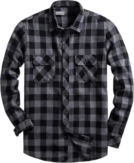 Mens Flannel Plaid Shirts Regual Fit Casual Long Sleeve Button Down Fleece Shirts