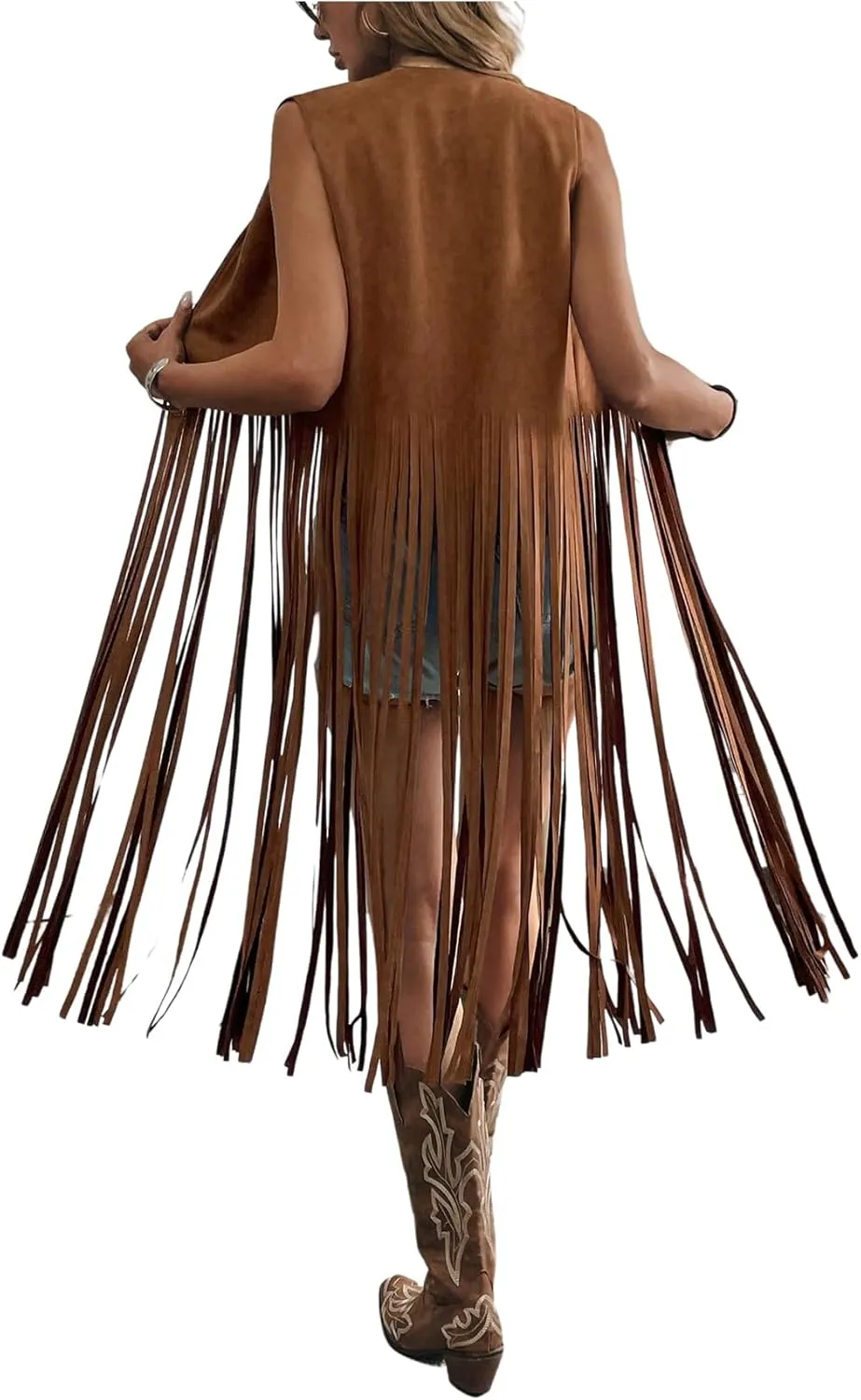 Milumia Women's Sleeveless Fringe Vest Faux Suede Western Cardigan Jacket