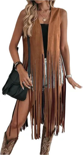 Milumia Women's Sleeveless Fringe Vest Faux Suede Western Cardigan Jacket