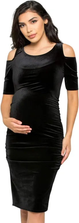 My Bump Maternity Dress Velvet - Premium Soft Stretch Baby Shower Photography Party Bodycon