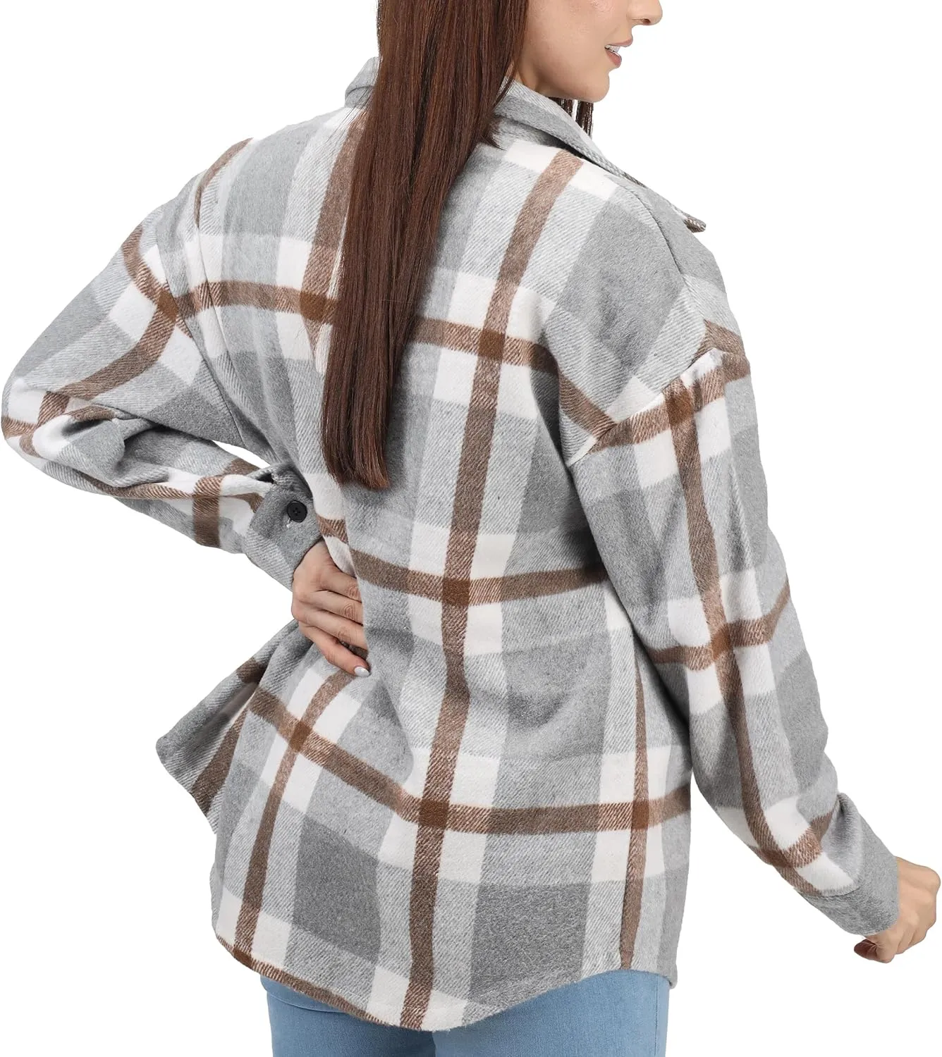 NY Threads Women's Flannel Plaid Shacket Button Down Long Sleeve Loose Fit Shirt Casual Jacket Coat