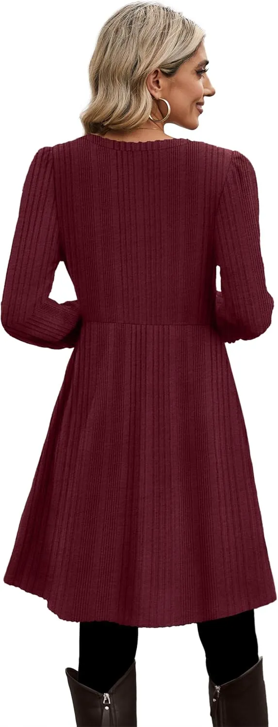 OFEEFAN Womens Fall Dresses Crew Neck Long Sleeve Winter Knit Sweater Dress 2024