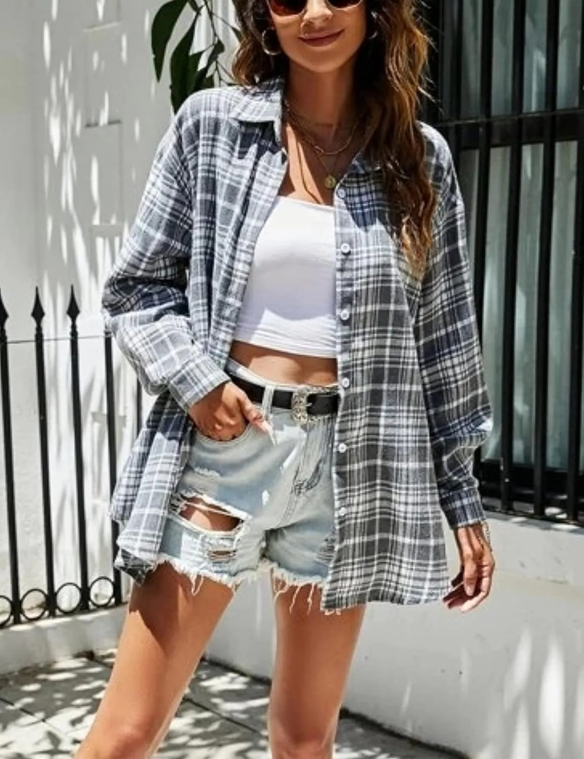 Plaid Flannel Shirts for Women Oversized Button Down Long Sleeve Buffalo Shirts Blouse Tops