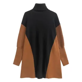 Pre Order:  Dual Color Batwing Sleeves Turtleneck Sweater