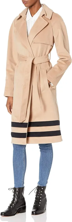 RACHEL Rachel Roy Women's Border Design Belted Wrap Trench Coat