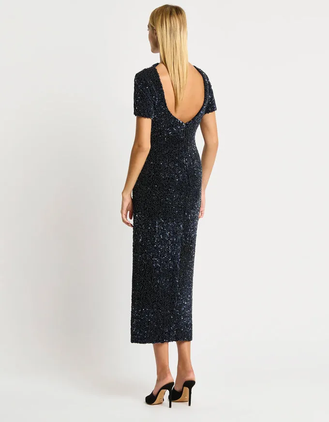 Sacha Dress Navy Sequinned Velvet - Australian Made