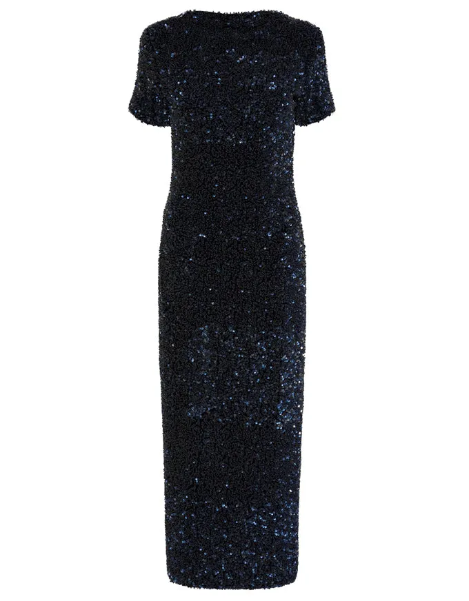 Sacha Dress Navy Sequinned Velvet - Australian Made