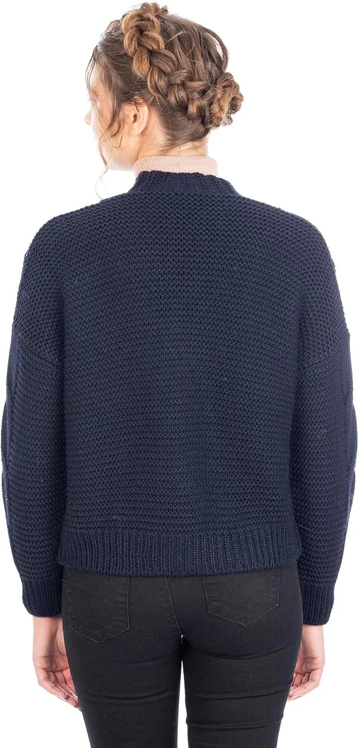 SAOL Irish Cardigan Sweater for Women Soft Merino Wool Blend Cable Knit Open Boyfriend Large Coat