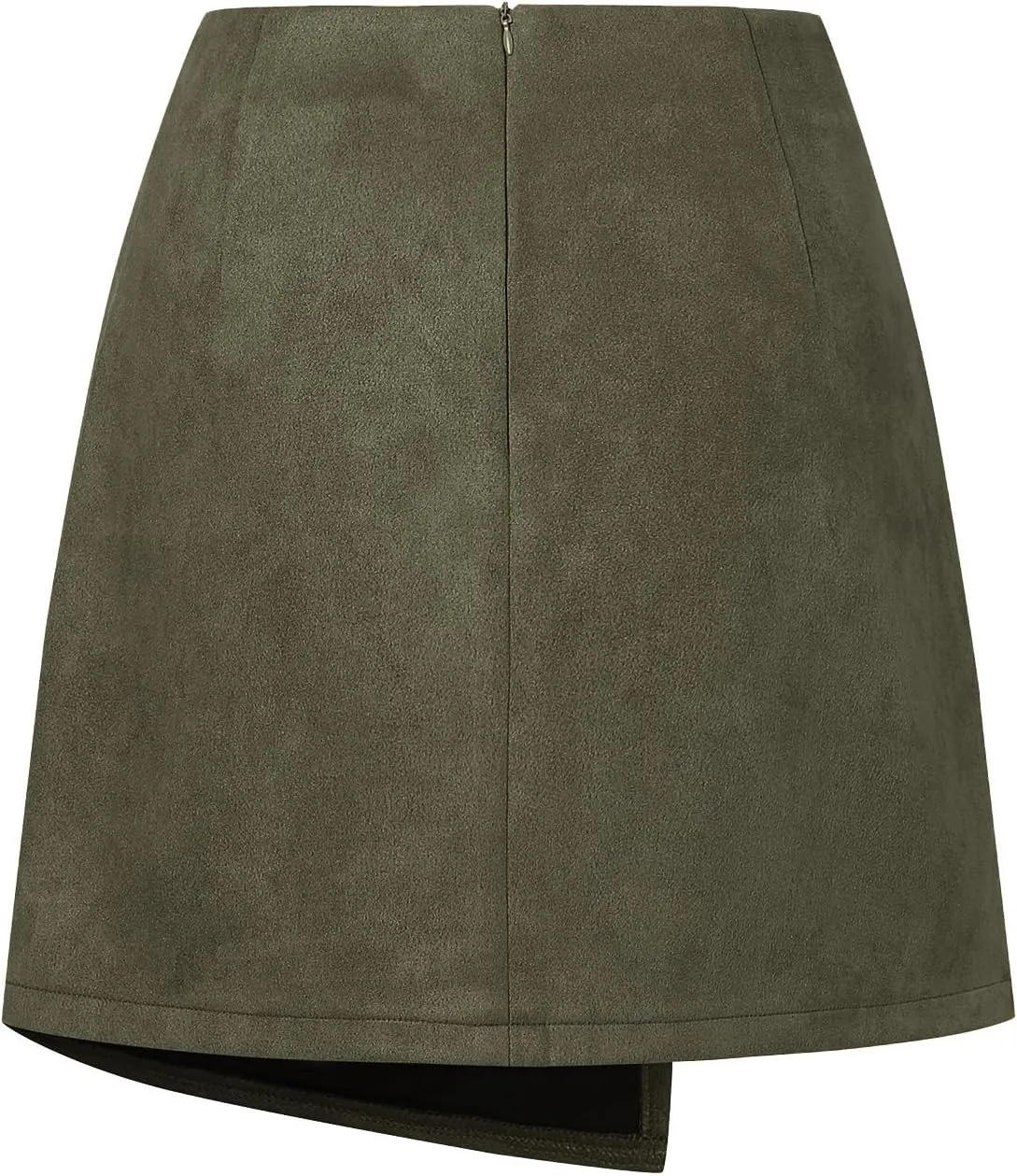 Sheface Women's Faux Suede Irregular Hem Skirt Solid High Waist Zipper A-Line Mini Bodycon Skirt