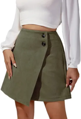 Sheface Women's Faux Suede Irregular Hem Skirt Solid High Waist Zipper A-Line Mini Bodycon Skirt