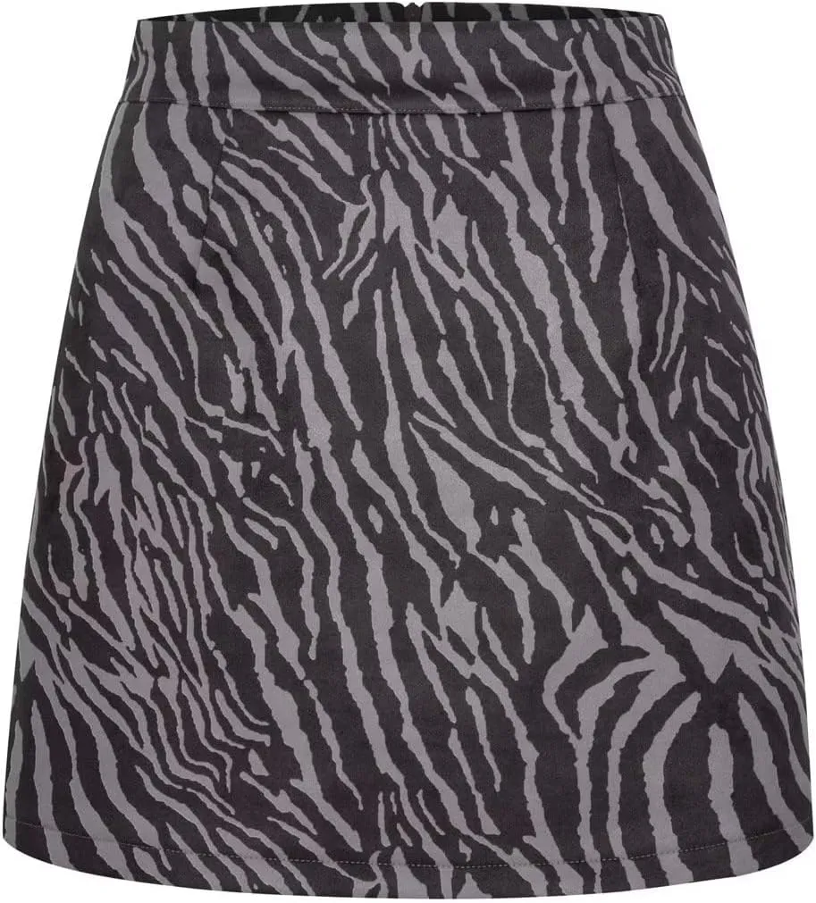 Sheface Women's Faux Suede Wrap Hip Short Skirt High Waist Zipper Side Split A-Line Mini Bodycon Skirt