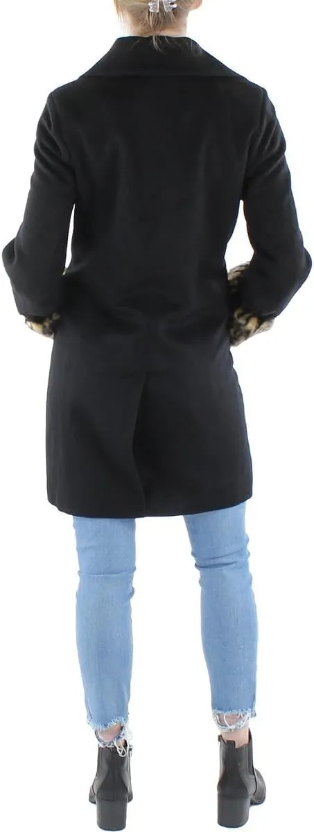 TAHARI Women's Wool Coat with Detachable Leopard Cuff