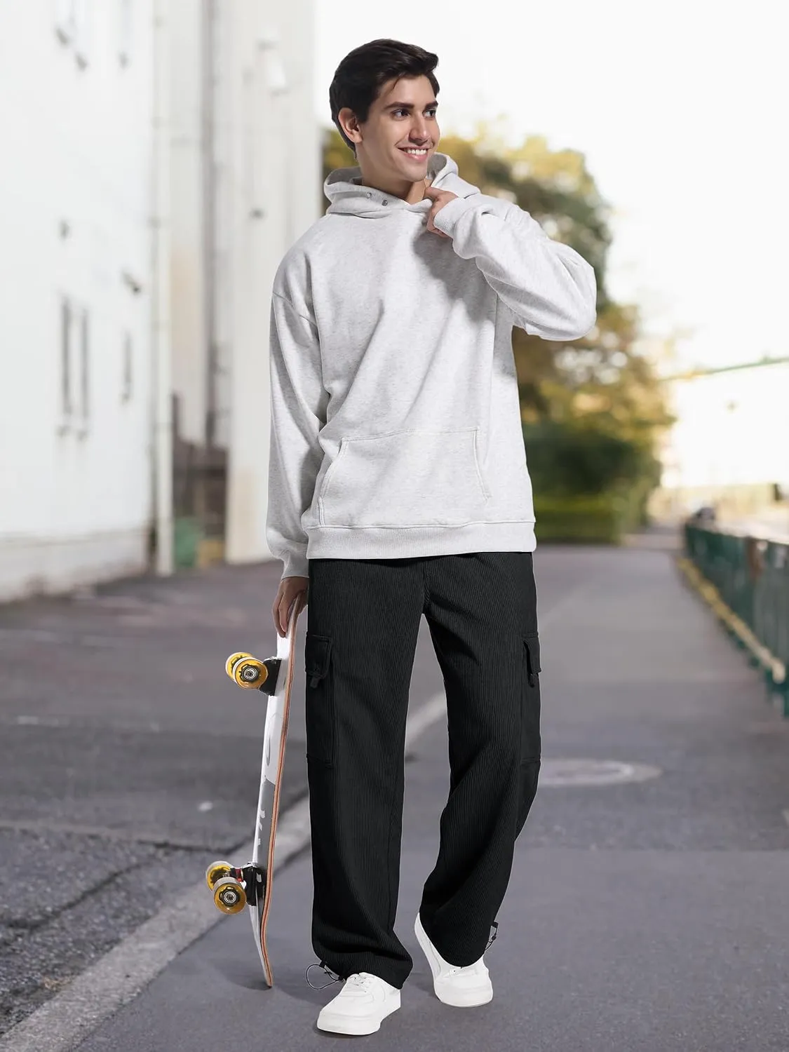 Tapata Men's 28/30/32 Fleece Lined Corduroy Cargo Pants Heavyweight Baggy Sweatpants Casual Elastic Waist Slacks