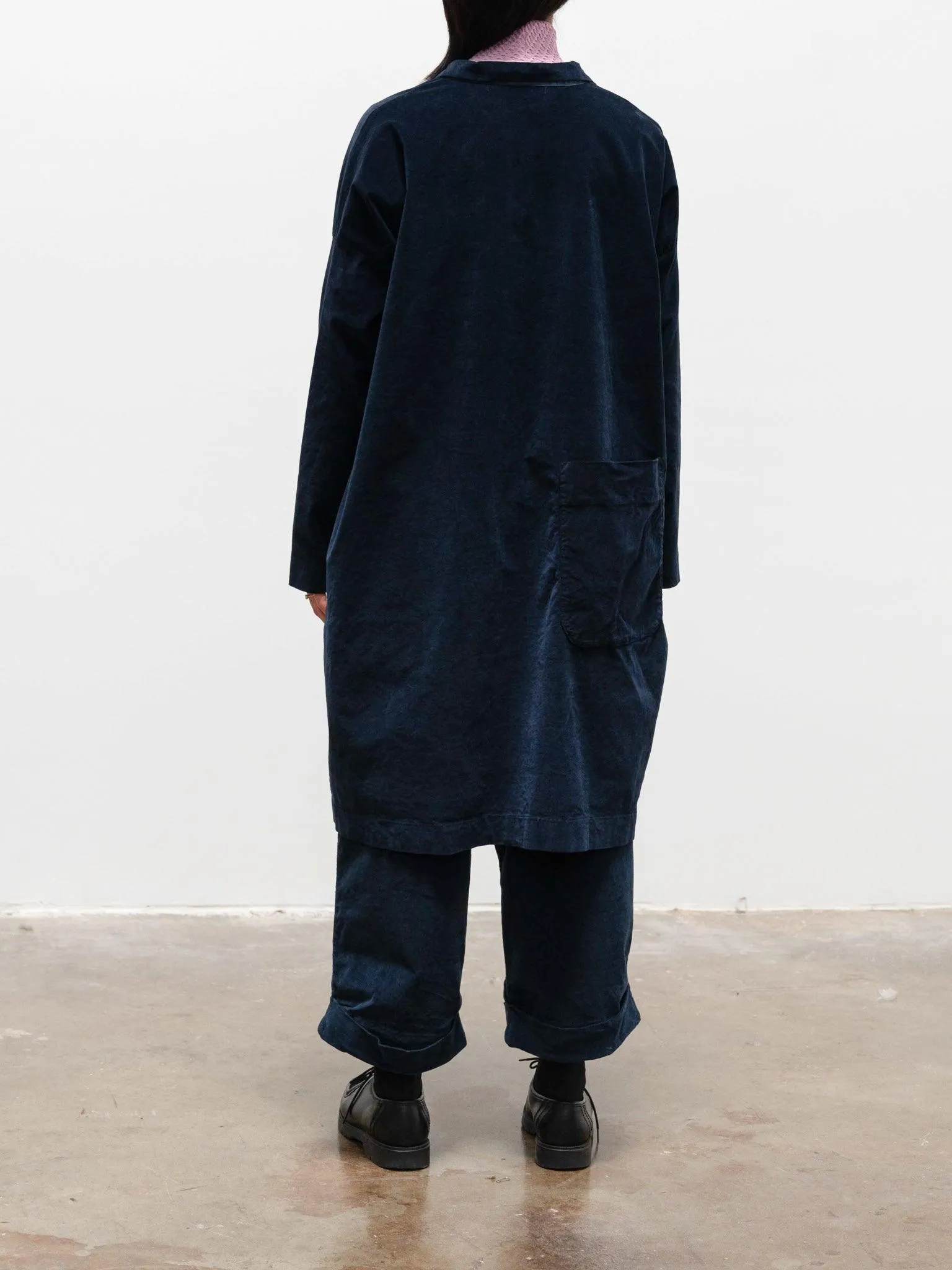 Velvet Collar Dress - Navy
