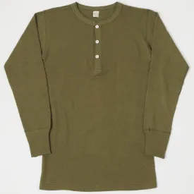 Warehouse & Co 5904 LS Waffle Knit Henley - Olive Drab