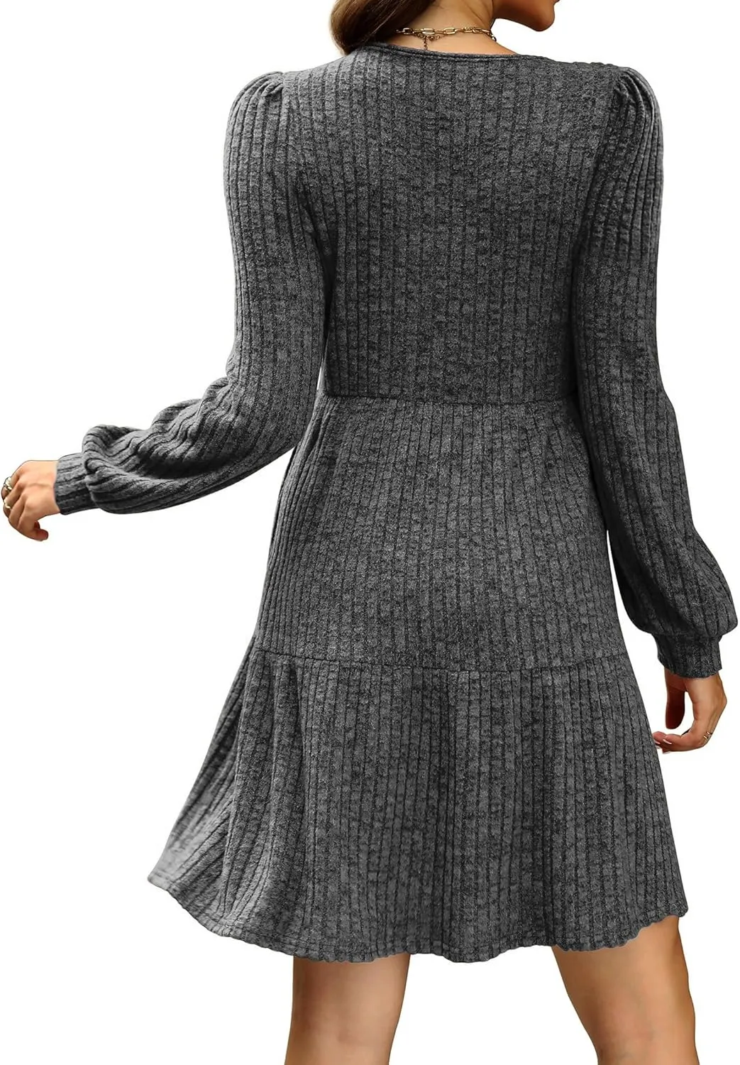 Womens Nursing Fall Dresses Square Neck Long Sleeve Winter Babydoll Dress with Pockets