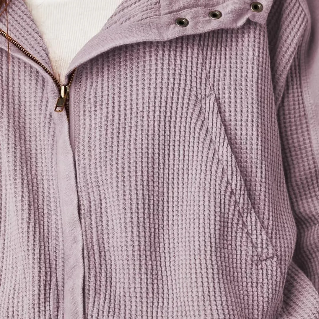 Womens Y2K Waffle Knit Hooded Sweater Thermal Sweatshirt Ribbed Cuffs Pockets Button Details Casual Outerwear