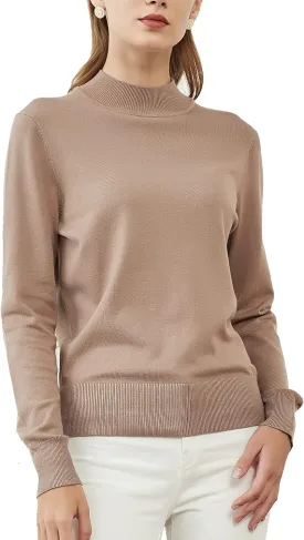 Woolicity Womens Mock Neck Sweater Long Sleeve Knit Pullover Tops Casual Lightweight Jumper Loose Pullover Tops