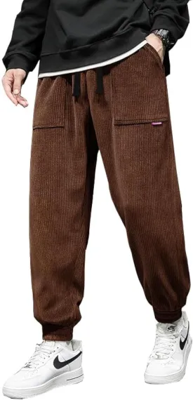 WZIKAI Mens Corduroy Pants Elastic Waist Drawstring Tapered Joggers Sweatpants Casual Long Fashion Trousers with Pockets
