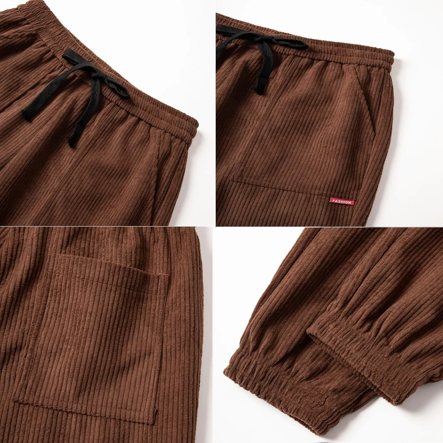 WZIKAI Mens Corduroy Pants Elastic Waist Drawstring Tapered Joggers Sweatpants Casual Long Fashion Trousers with Pockets