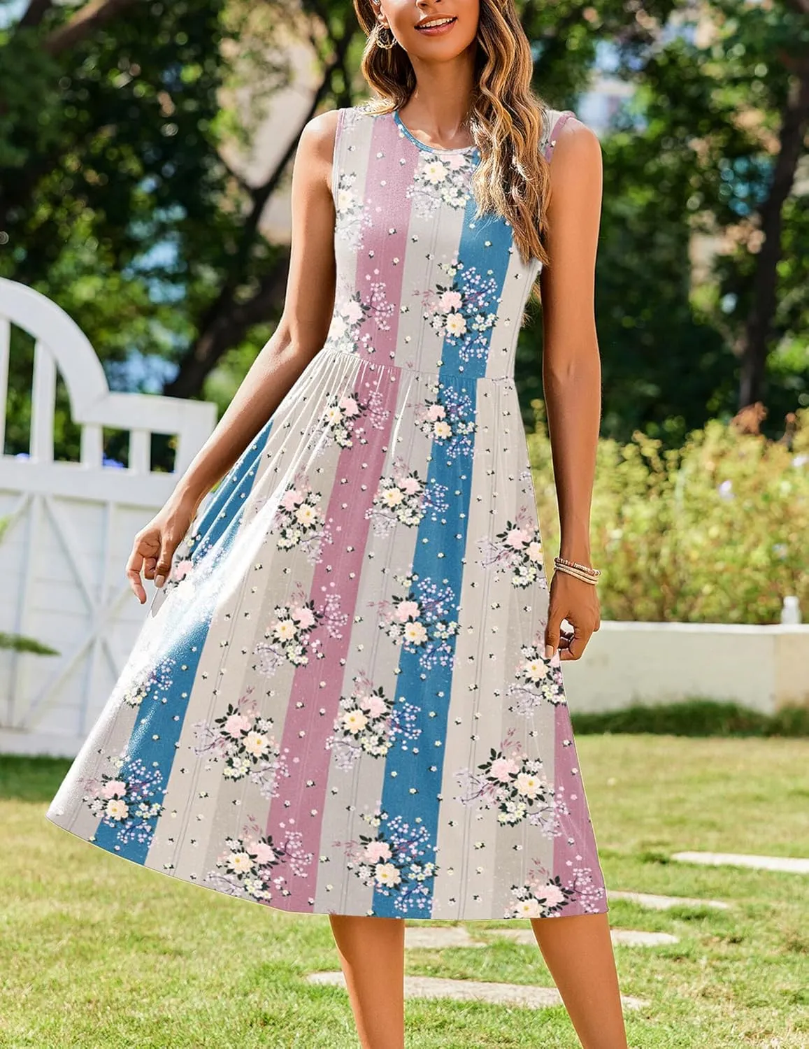 Zeagoo Women's Summer Tank Midi Dress with Pockets Sleeveless A-Line Dress Casual Floral T-Shirt Dress Flowy Beach Sundress