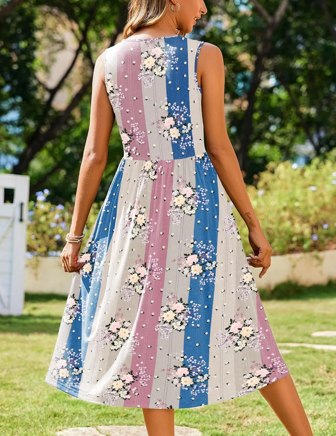 Zeagoo Women's Summer Tank Midi Dress with Pockets Sleeveless A-Line Dress Casual Floral T-Shirt Dress Flowy Beach Sundress