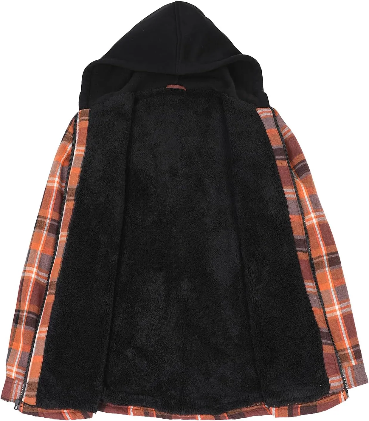 ZENTHACE Mens Sherpa Lined Flannel Shirt Jacket with Hood,Plaid Shirt-Jac,all Sherpa Lining