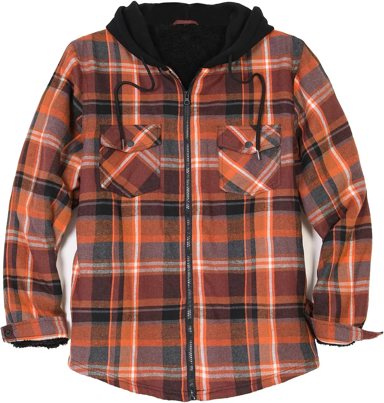 ZENTHACE Mens Sherpa Lined Flannel Shirt Jacket with Hood,Plaid Shirt-Jac,all Sherpa Lining